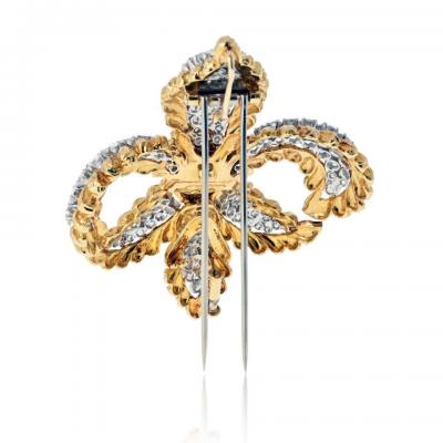 David Webb David Webb Fleur de lis Platinum 18K Yellow Gold 5 50cttw Round Diamond Brooch