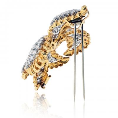 David Webb David Webb Fleur de lis Platinum 18K Yellow Gold 5 50cttw Round Diamond Brooch