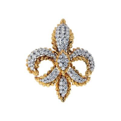 David Webb David Webb Fleur de lis Platinum 18K Yellow Gold 5 50cttw Round Diamond Brooch
