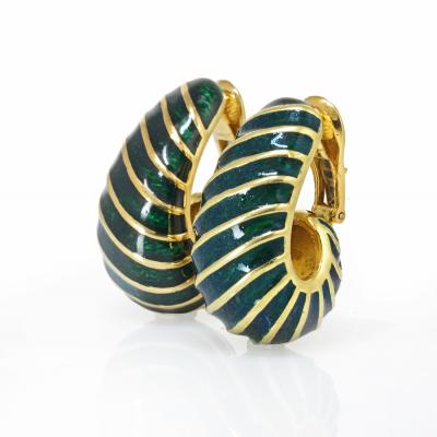 David Webb David Webb Green Enamel Shrimp Clip On Earrings