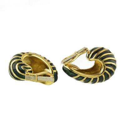 David Webb David Webb Green Enamel Shrimp Clip On Earrings