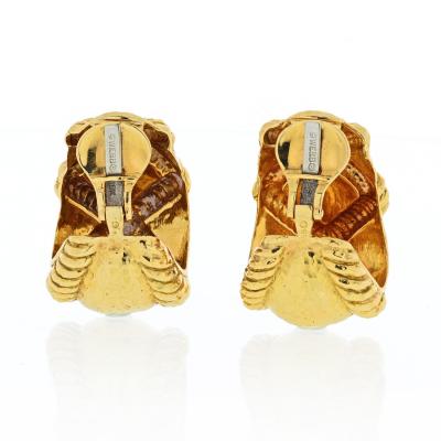 David Webb David Webb Hammered Criss Cross Rope Motif Wide Hoop Clip Earrings