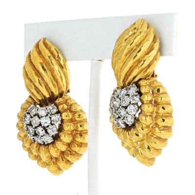 David Webb David Webb Hammered Door Knocker Diamond 7 00cts Earrings