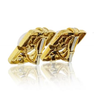 David Webb David Webb Hammered Finish Pearl And Diamond Clip On Earrings