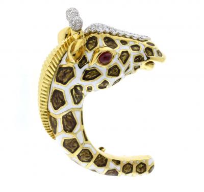 David Webb David Webb Kingdom Giraffe Diamond Enamel Brooch
