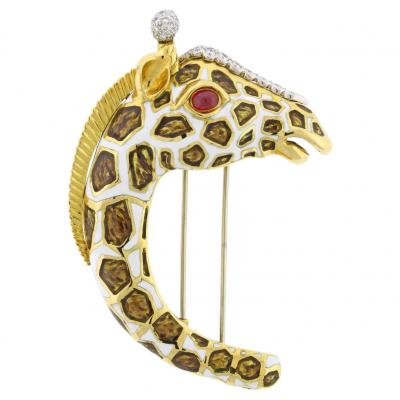 David Webb David Webb Kingdom Giraffe Diamond Enamel Brooch