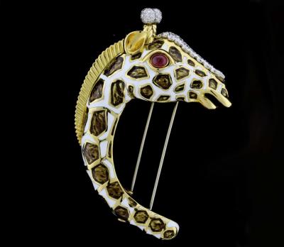 David Webb David Webb Kingdom Giraffe Diamond Enamel Brooch
