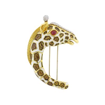 David Webb David Webb Kingdom Giraffe Diamond Enamel Brooch