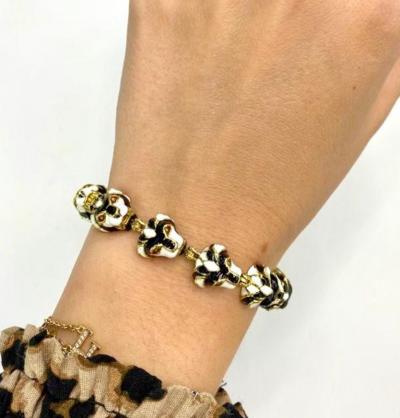 David Webb David Webb Lion Head Black And White Enamel Link Bracelet