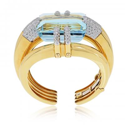 David Webb David Webb Notre Dame 18K Yellow Gold Aquamarine And Diamond Bracelet
