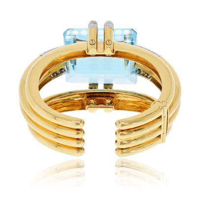David Webb David Webb Notre Dame 18K Yellow Gold Aquamarine And Diamond Bracelet