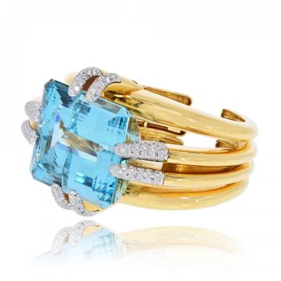 David Webb David Webb Notre Dame 18K Yellow Gold Aquamarine And Diamond Bracelet