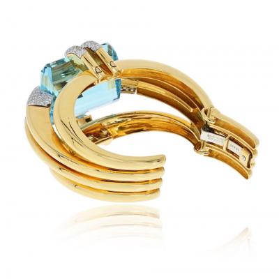 David Webb David Webb Notre Dame 18K Yellow Gold Aquamarine And Diamond Bracelet