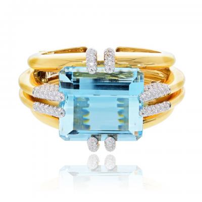 David Webb David Webb Notre Dame 18K Yellow Gold Aquamarine And Diamond Bracelet