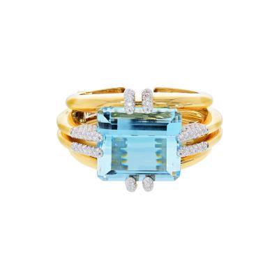 David Webb David Webb Notre Dame 18K Yellow Gold Aquamarine And Diamond Bracelet