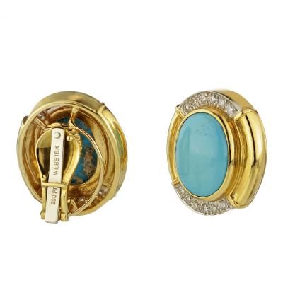 David Webb David Webb Oval Shaped Blue Turquoise Diamond Clip On Earrings