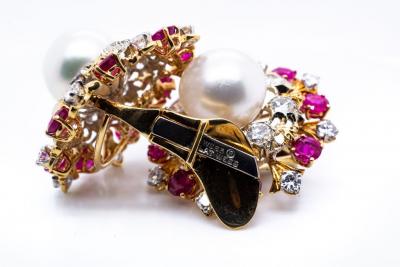 David Webb David Webb Pearl Diamond Ruby Earrings