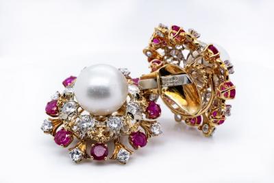 David Webb David Webb Pearl Diamond Ruby Earrings