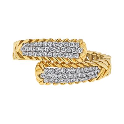 David Webb David Webb Platinum 18K Yellow Gold 8 75cttw Round Diamond Crossover Bracelet