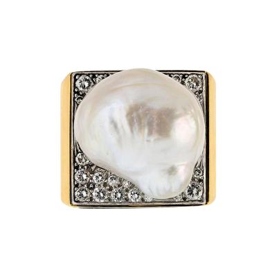 David Webb David Webb Platinum 18K Yellow Gold Baroque Pearl Diamond Ring