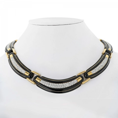 David Webb David Webb Platinum 18K Yellow Gold Black Enamel And Collar Necklace