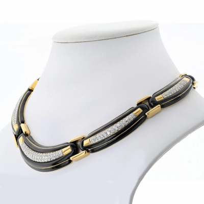David Webb David Webb Platinum 18K Yellow Gold Black Enamel And Collar Necklace