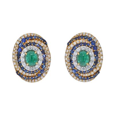 David Webb David Webb Platinum 18K Yellow Gold Bombe Highly Decorated Emerald Earrings