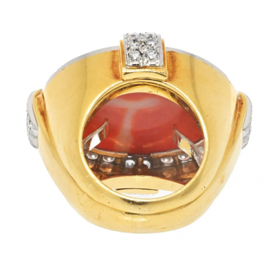 David Webb David Webb Platinum 18K Yellow Gold Coral And Diamond Cocktail Ring