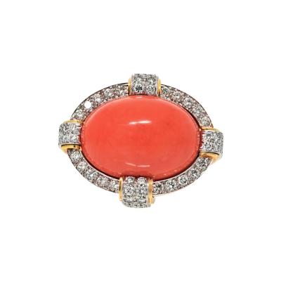 David Webb David Webb Platinum 18K Yellow Gold Coral And Diamond Cocktail Ring