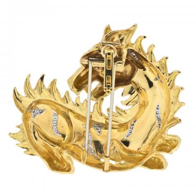 David Webb David Webb Platinum 18K Yellow Gold Dragon Diamond And Ruby Brooch