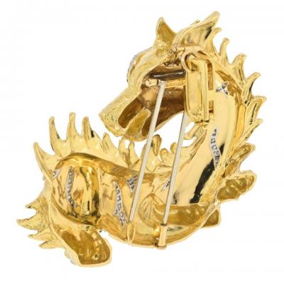 David Webb David Webb Platinum 18K Yellow Gold Dragon Diamond And Ruby Brooch