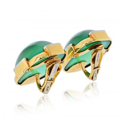 David Webb David Webb Platinum 18K Yellow Gold Green Chrysoprase Diamond Earrings