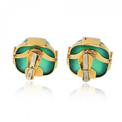 David Webb David Webb Platinum 18K Yellow Gold Green Chrysoprase Diamond Earrings
