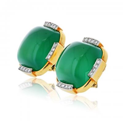 David Webb David Webb Platinum 18K Yellow Gold Green Chrysoprase Diamond Earrings