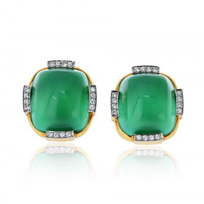 David Webb David Webb Platinum 18K Yellow Gold Green Chrysoprase Diamond Earrings