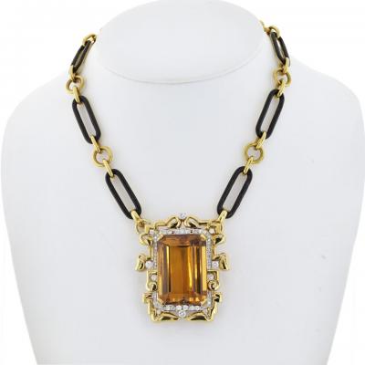 David Webb David Webb Platinum 18K Yellow Gold Large Topaz And Diamond Pendant