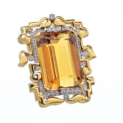 David Webb David Webb Platinum 18K Yellow Gold Large Topaz And Diamond Pendant