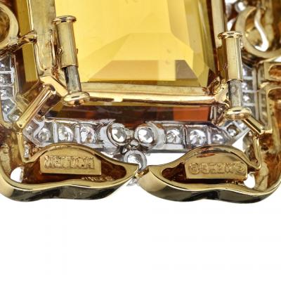 David Webb David Webb Platinum 18K Yellow Gold Large Topaz And Diamond Pendant