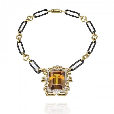 David Webb David Webb Platinum 18K Yellow Gold Large Topaz And Diamond Pendant