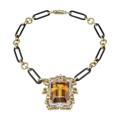David Webb David Webb Platinum 18K Yellow Gold Large Topaz And Diamond Pendant