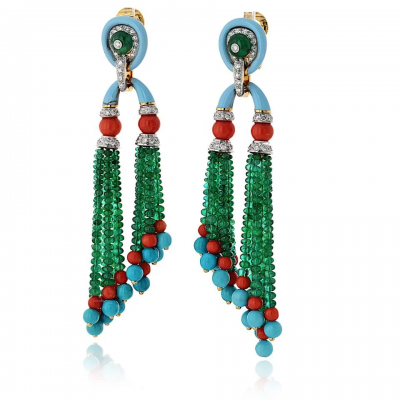 David Webb David Webb Platinum 18K Yellow Gold Pagoda Tassel Drop Earrings