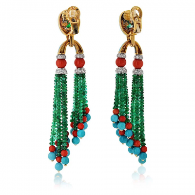 David Webb David Webb Platinum 18K Yellow Gold Pagoda Tassel Drop Earrings