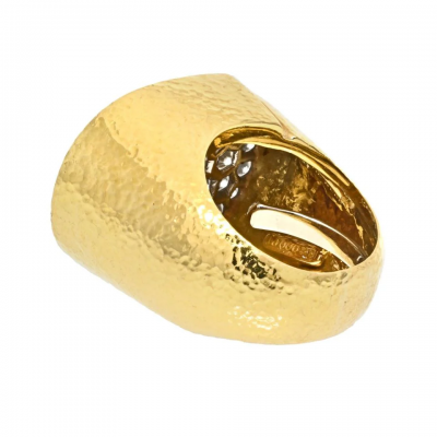 David Webb David Webb Platinum 18K Yellow Gold Pave Hammered Diamond Cocktail Ring