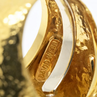 David Webb David Webb Platinum 18K Yellow Gold Pave Hammered Diamond Cocktail Ring