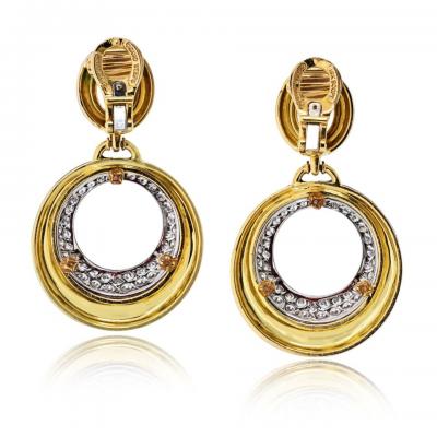 David Webb David Webb Platinum 18K Yellow Gold Red Enamel Diamond Earrings