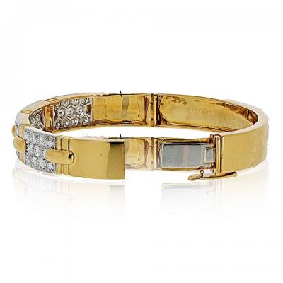 David Webb David Webb Platinum 18K Yellow Gold Stitch Round Diamond Bangle Bracelet