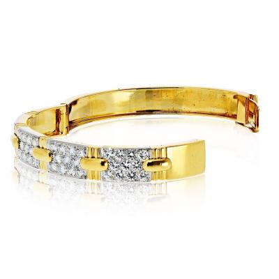 David Webb David Webb Platinum 18K Yellow Gold Stitch Round Diamond Bangle Bracelet