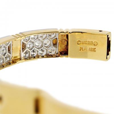 David Webb David Webb Platinum 18K Yellow Gold Stitch Round Diamond Bangle Bracelet