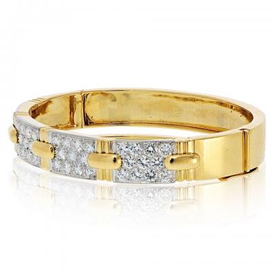 David Webb David Webb Platinum 18K Yellow Gold Stitch Round Diamond Bangle Bracelet
