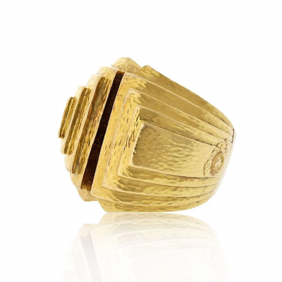 David Webb David Webb Platinum 18K Yellow Gold With Bark Finish Estate Step Ring